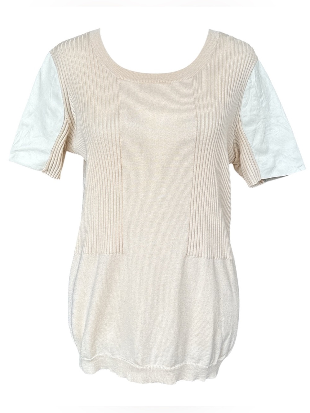Vince 195368 Womens Canvas Leather Short Sleeve T-Shirt Cream M